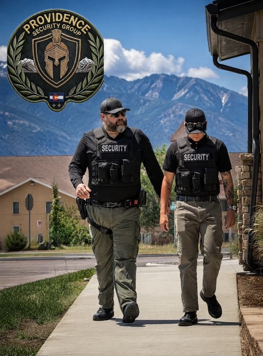 Providence Security Group security officers on patrol with Colorado mountains